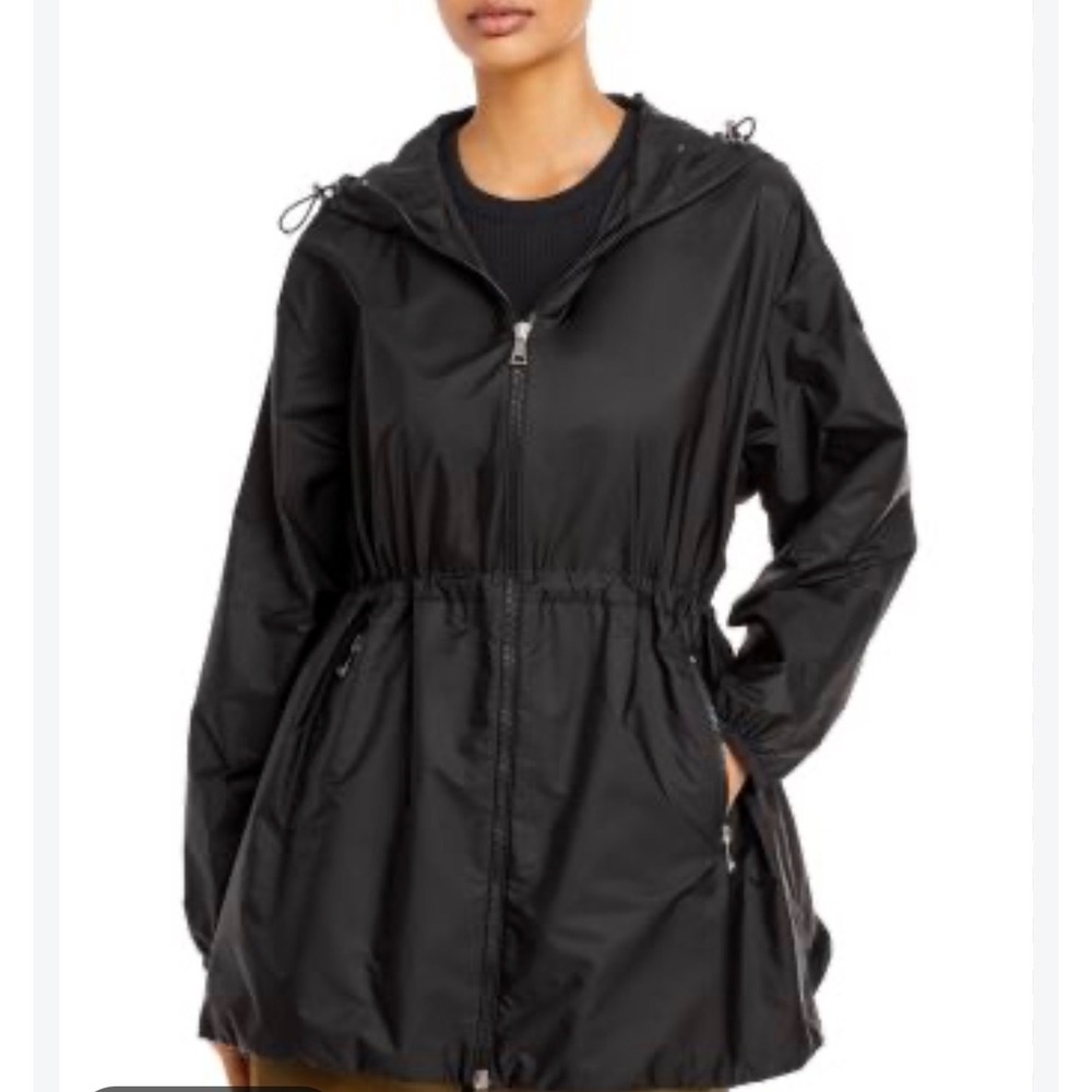 Zara Black Hooded Windbreaker Jacket Drawstring Waist Utility Parka Medium